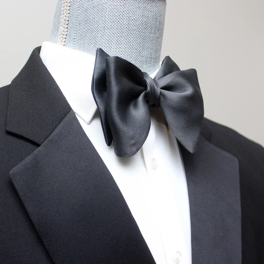 NWT Men's Self-tied Bow Tie Dark Grey Silk‎ Bowtie Big Butterfly S621